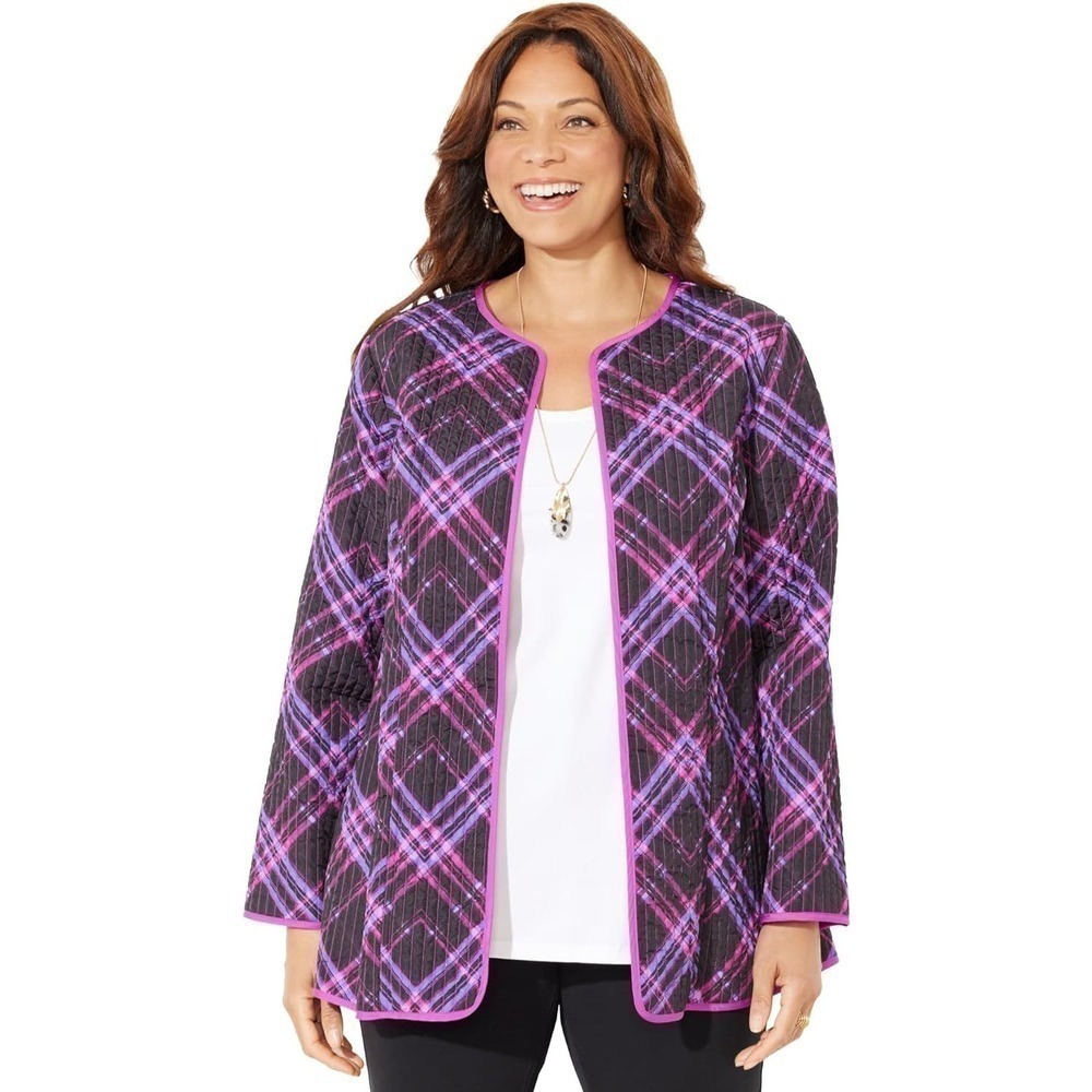 Catherines reversible Quilted jacket Berry Pink Plaid 4X spring - Picture 11 of 11